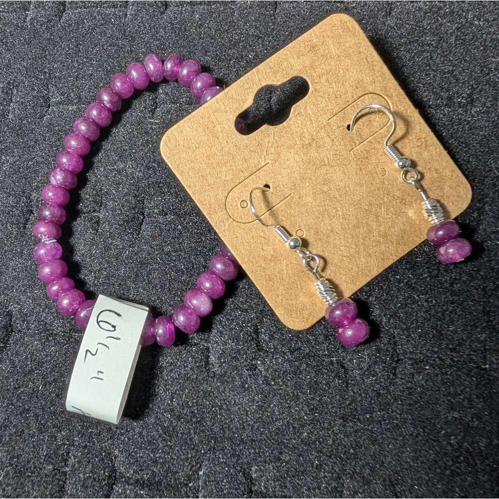 Hand Made Natural Amethyst 6.5 Inch Stretch Bracelet And Earring Set